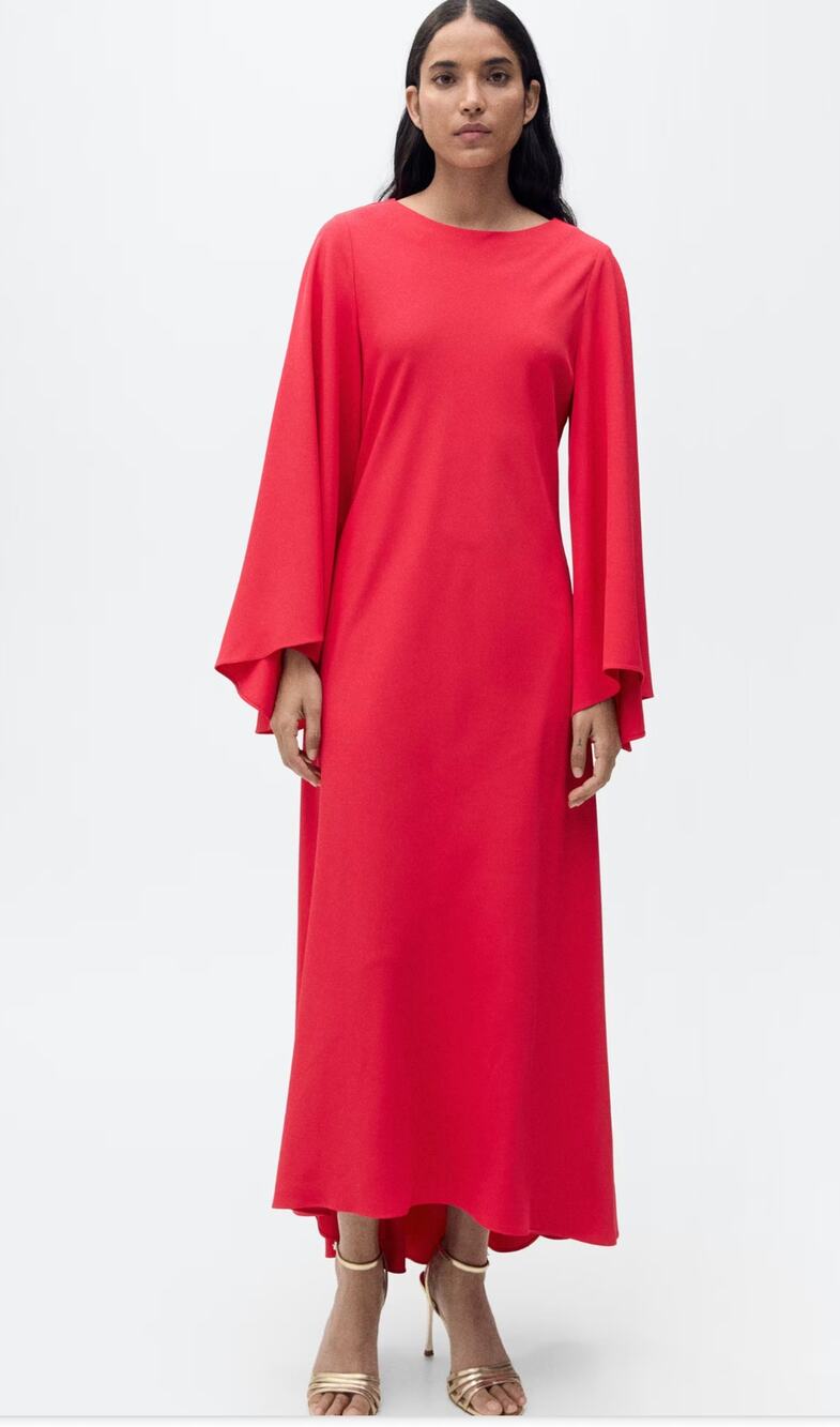 NWT Mango Exclusive Collection Flared Sleeve Long Dress Red Maxi Large